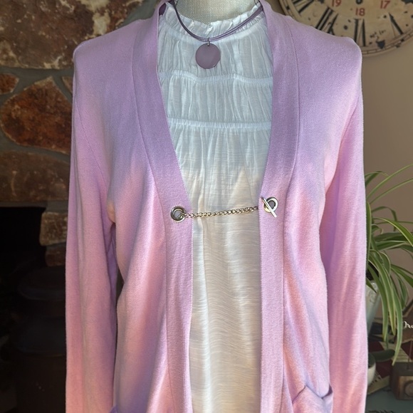 Renuar Chain and T-bar Cardigan with Pockets Size Medium Lavender - Picture 2 of 10
